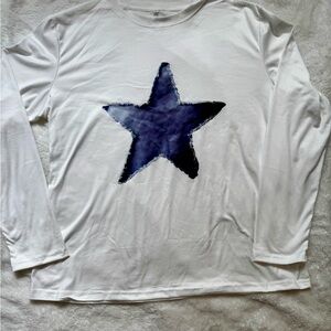 White Long Sleeve Shirt with Blue Star